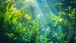 © keetazalay - An aquarium filled with a variety of aquatic plants creating a vibrant underwater garden with delicate fronds and bright green hues enhancing the serene aquatic environment