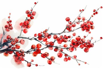 Wall Mural - Watercolor Berries on Branch