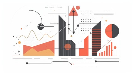 Poster - Abstract Geometric Design with Data Visualizations - A modern abstract design incorporating geometric shapes and data visualizations, showcasing charts, graphs, and patterns in a minimalist style.