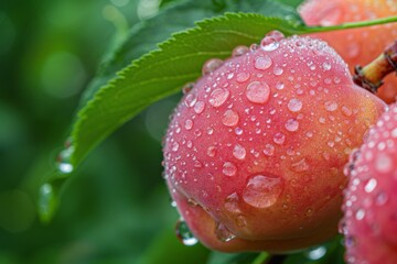 Sticker - Close-up of Dewy Peach on Branch