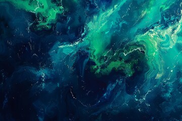 Wall Mural - vibrant blue and green swirling nebula cosmic abstract digital art with glowing highlights