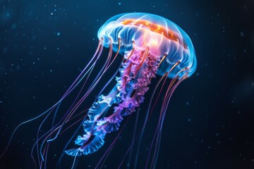 Wall Mural - Glowing Jellyfish in the Deep Ocean