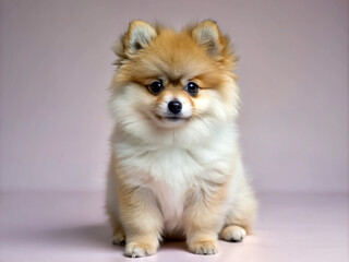 pomeranian dog portrait, spitz, puppy, animal, cute, isolated, white, brown, breed, portrait, small,