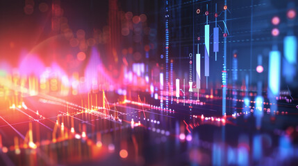 Poster - A colorful, abstract image of a city skyline with a lot of lines and dots