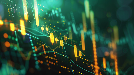 Poster - A green and yellow graph with many lines and dots