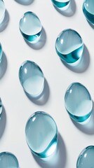 Poster - Serene Array of Blue Glass Sculptures on a Soft White Background in Pastel Light