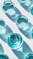 Poster - Abstract Array of Blue Glass Sculptures on White Background in Sunny, Artistic Pattern