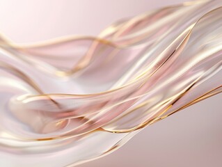 Aufkleber - Abstract Elegant Golden Fabric Waves on Soft Pink Background, Reflective Light, Artistic Design Concept