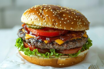 juicy burger isolated on a white background. Fresh burger