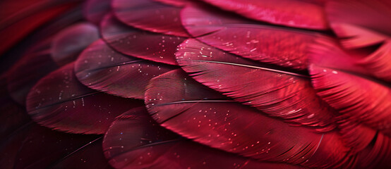 Wall Mural - red feather texture background, close up. abstract dark red feather pattern wallpaper for design bac