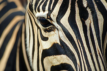 Poster - A close up of the back skin texture of a zebra, focusing on its distinctive striped pattern. The background is plain white to highlight the unique striped design of the zebra's fur. 