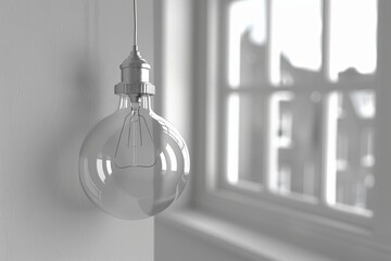 Monochrome light bulb by window minimalist and serene digital illustration