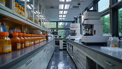 Poster - a well-lit laboratory space featuring a large window with a view of the outside, specialized equipme