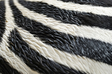 Poster - A close up of the back skin texture of a zebra, focusing on its distinctive striped pattern. The background is plain white to highlight the unique striped design of the zebra's fur. 