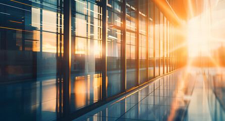 Wall Mural - Modern office walls of business building with sunlight reflection on window glass