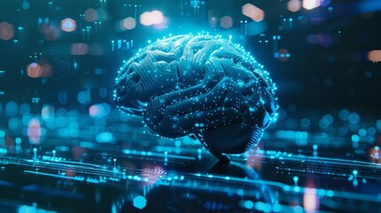 Poster - A brain is shown in a computer generated image with a blue background