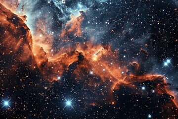Wall Mural - sparkling stars and nebulas, space background with stardust and shining stars realistic colorful cos