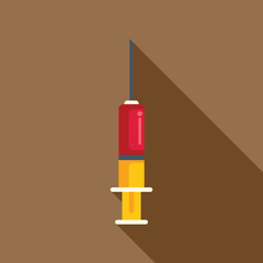 Poster - Medical syringe with its needle pointing up casting a long shadow over a brown background