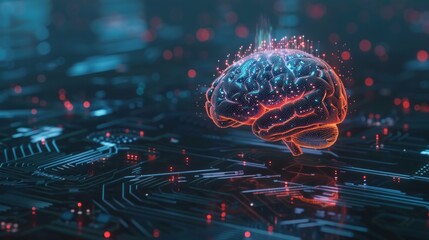 Poster - A brain is shown on a computer chip