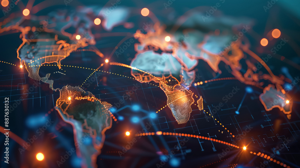 Global network connectivity concept with glowing lines on a digital ...