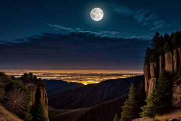 Wall Mural - moonlit desert landscape at dusk