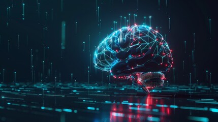 Poster - A brain made of wires and lights is displayed on a dark background