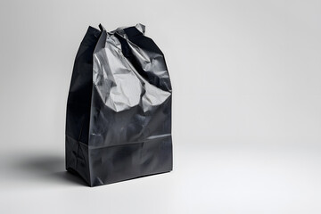 Wall Mural - Crisp photograph of single black paper bag isolated on white background, ultra-detailed and clean