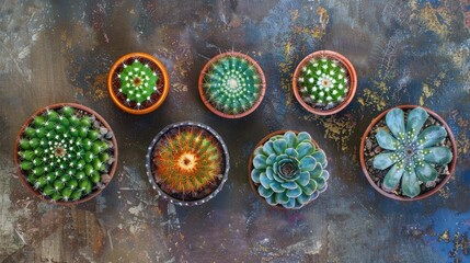 Canvas Print - Four potted cactuses from above