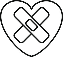 Canvas Print - Simple line art illustration of a heart with a band aid symbolizing healing and recovery