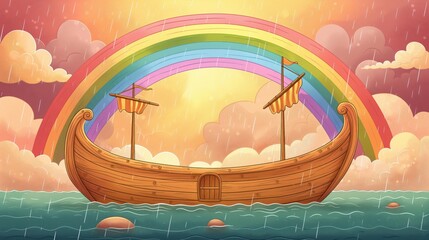 Wall Mural - Noah's Ark and rainbow illustration