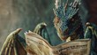 © Sakdecha - Frontal view of a dragon reading a newspaper