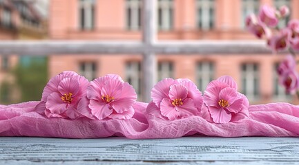 Canvas Print - pink flowers on a table