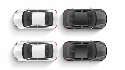 Wall Mural - Vector mockup of a car, isolated against a white backdrop. sedan for business. Above view of a black, grey, and white car. Vehicle Model