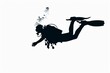 © Bundi - In a silhouette shape, we see a woman scuba diving in black and white