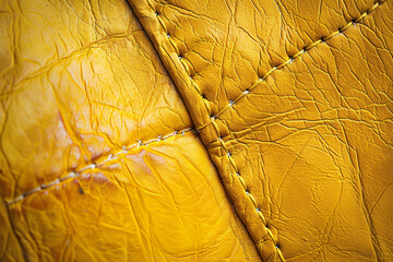 Wall Mural - Photo of yellow leather texture background, close up view. Yellow grainy leather with stitching and texture for product design, fashion concept or interior decoration. real photo, photography