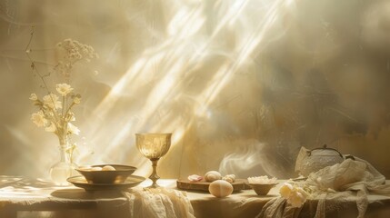 Wall Mural - Background with diffused light and textures reminiscent of Passover meal