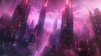 Wall Mural - Neon-lit skyscrapers in a futuristic cityscape wallpaper