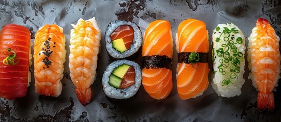 Sticker - Assortment of Fresh Sushi Rolls with Different Toppings