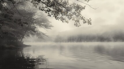 Canvas Print - Peaceful lake with wisps of fog as a serene Passover wallpaper