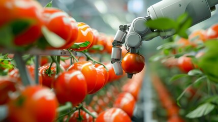 Wall Mural - Robot's hand is picking tomatoes. . concept agriculture using technology