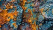 © fivan - Macro shot of rust forming intricate patterns on a piece of metal, with a mix of colors and textures