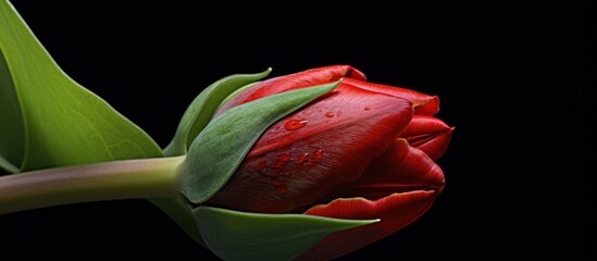 Poster - Single Red Tulip Bud with Water Droplets