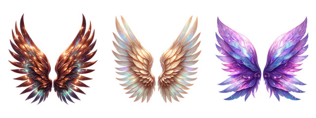 Magical glittery fairy and angel wings clipart, isolated on transparent background