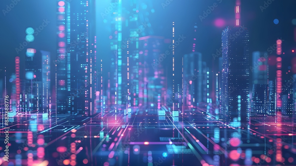 A smart cityscape where interconnected IoT devices communicate ...