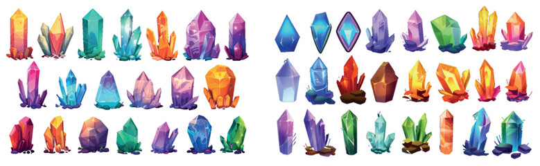 Poster - Floating crystal stone island. Mineral ruby, sapphire, and amethyst gui elements on a black background. Jewelry platform.