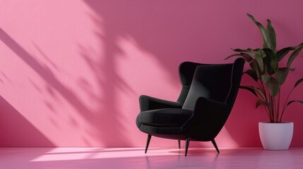 Wall Mural - Armchair in black against pink backdrop