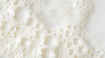 Sticker - White milk or soy bubble foam background on top view close up