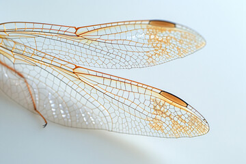 Dragonfly wing pattern, white background, close-up shot.