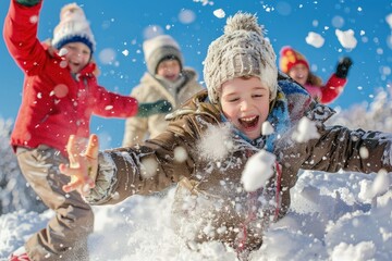 Canvas Print - a group of children playing in the snow