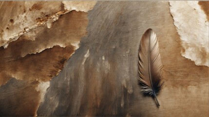 Wall Mural - Feather on aged close-up feather textured background center imag